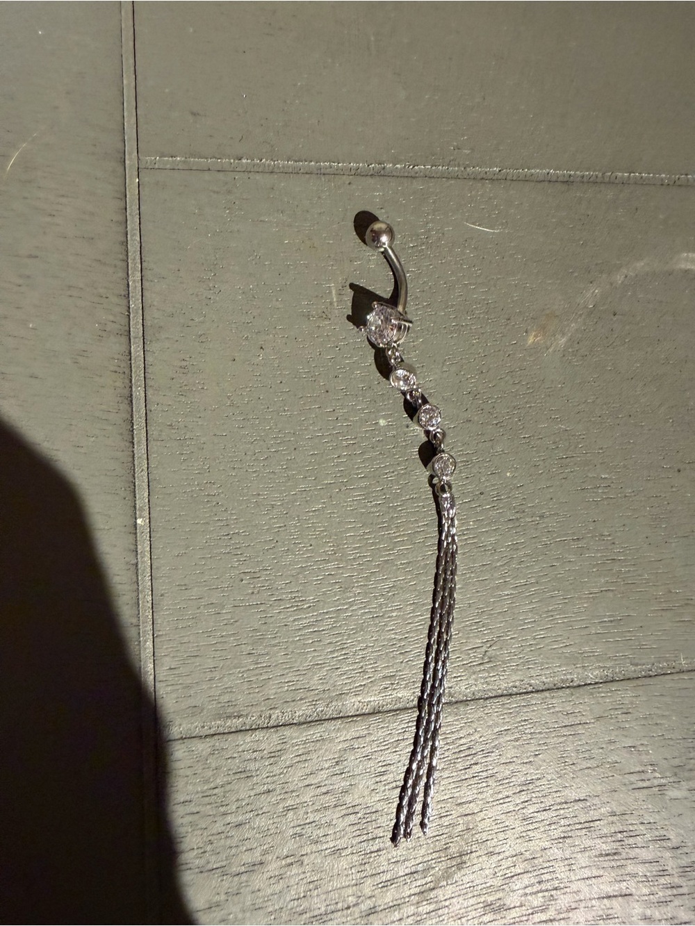Silver-tone Dangle Belly Button Ring with Crystal Accents